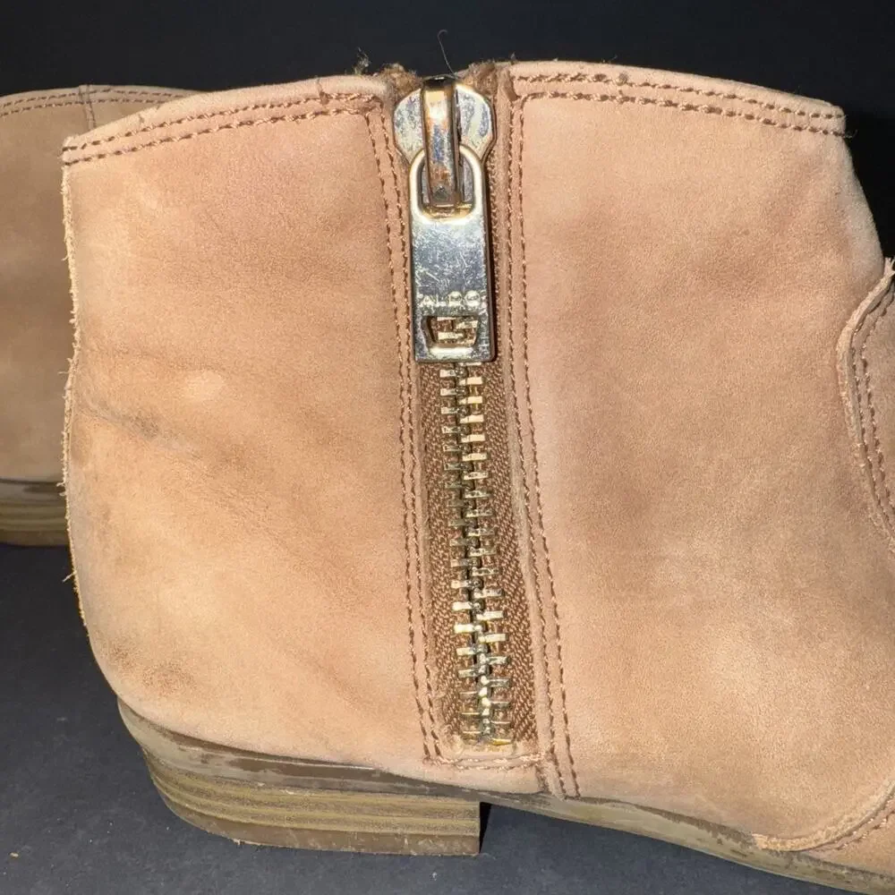 Aldo Booties Tan Leather Zip Up Size‎ 6.5 Boho Hippy Cottagecore